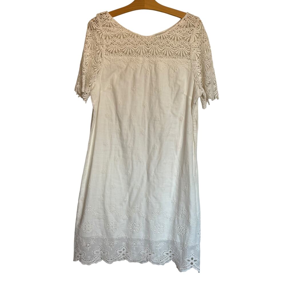 Sundance Imperial Eyelet Dress Ivory Cream Lace Mini Short Sleeve Coastal Size L